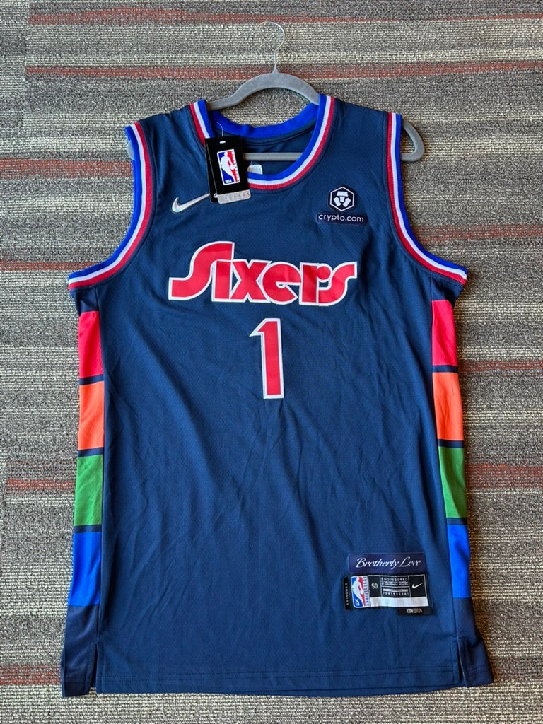Nike NBA James Harden Sixers Sz 50 L/XL Jersey NWT Icon Edition 75th Aniv Crypto