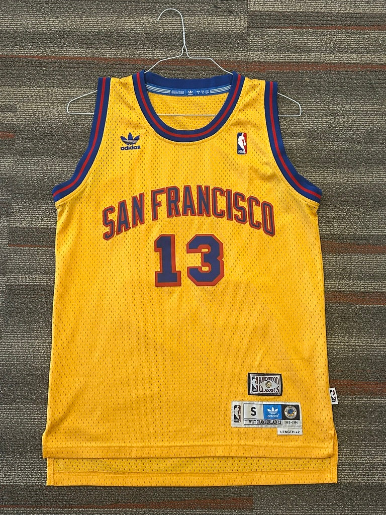 Wilt Chamberlain San Francisco Warriors Gold Adidas Jersey Sz Small HWC Vintage