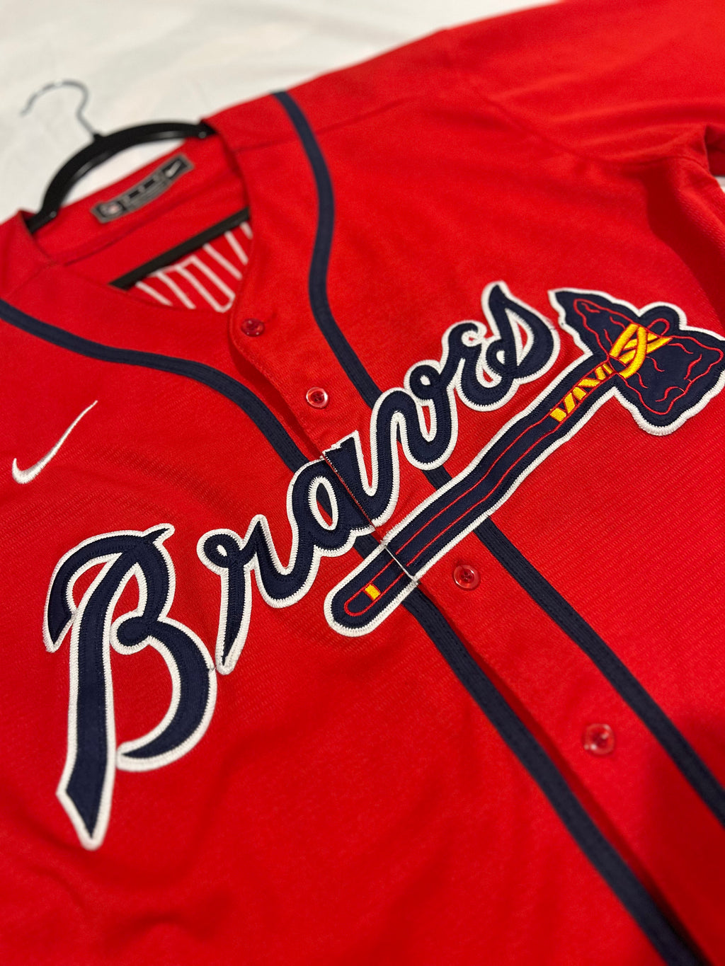 Nike Atlanta Braves Deion Sanders #24 Sz M Jersey Red Home Throwback Authentic