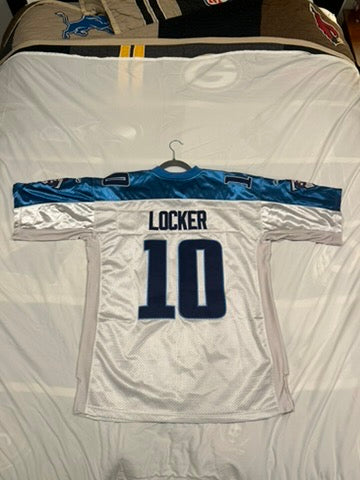 On Field Reebok Tennessee Titans Jake Locker White Jersey Sz 54 Authentic Sewn