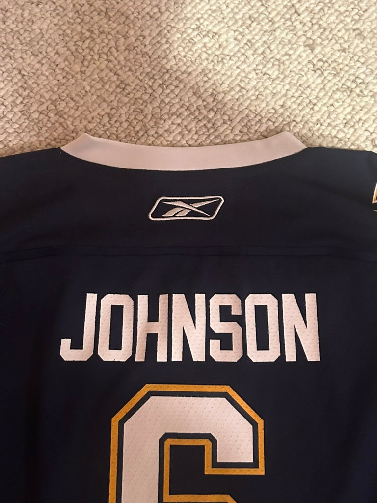 St. Louis Blues Reebok Alternate Erik Johnson Youth L/XL NHL Jersey Navy Blue