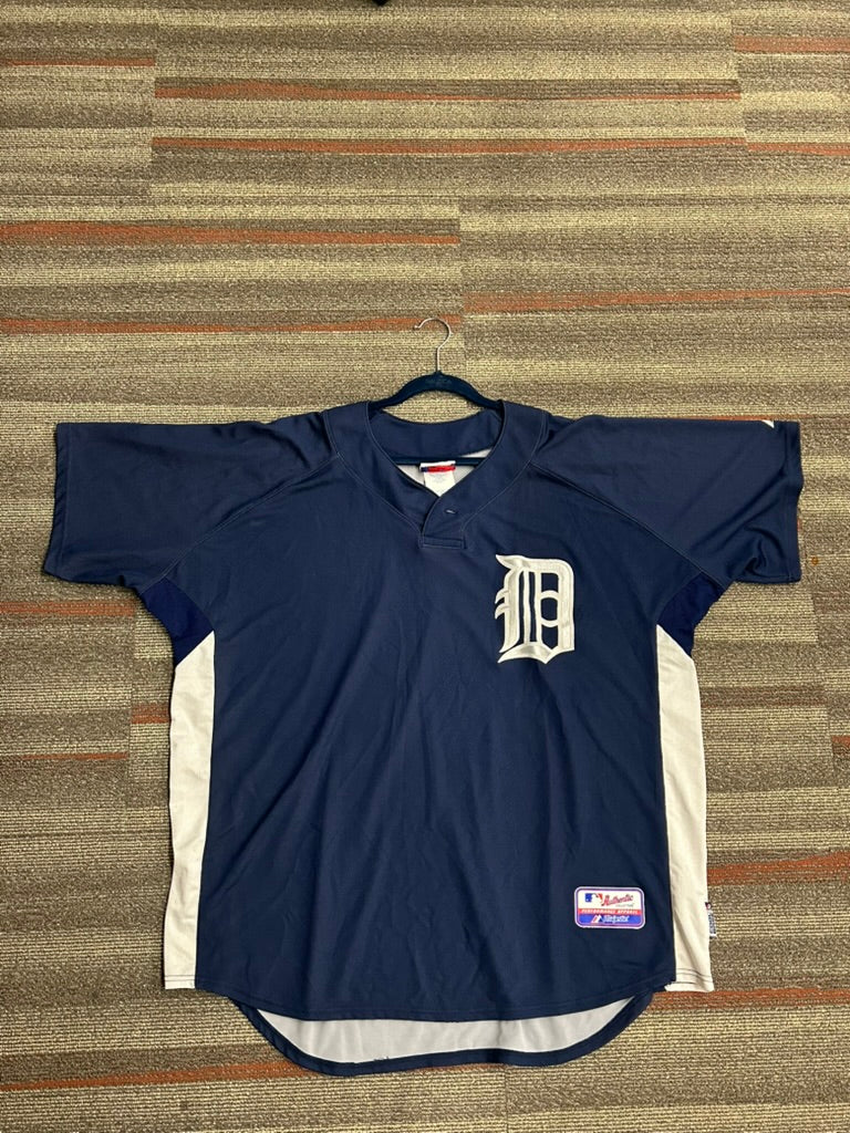 Authentic Majestic Detroit Tigers Jersey Blue Gray Men Performance Apparel 2XL