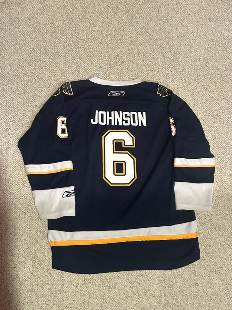 St. Louis Blues Reebok Alternate Erik Johnson Youth L/XL NHL Jersey Navy Blue