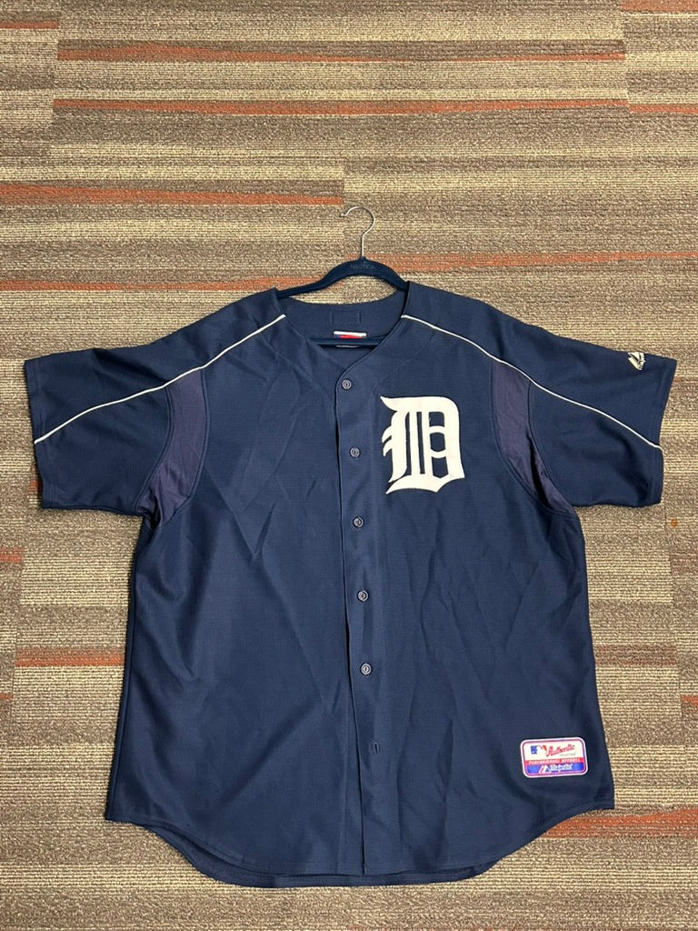 Authentic Majestic Collection Detroit Tigers Jersey Blue Gray Base Mens 2XL