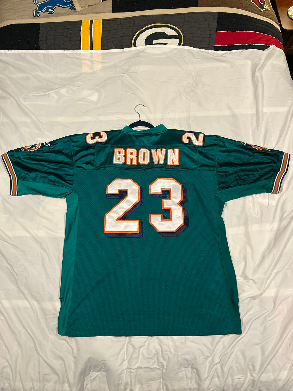 Ronnie Brown Reebok Miami Dolphins NFL On Field Reebok Teal Jersey Sz 54 Vintage