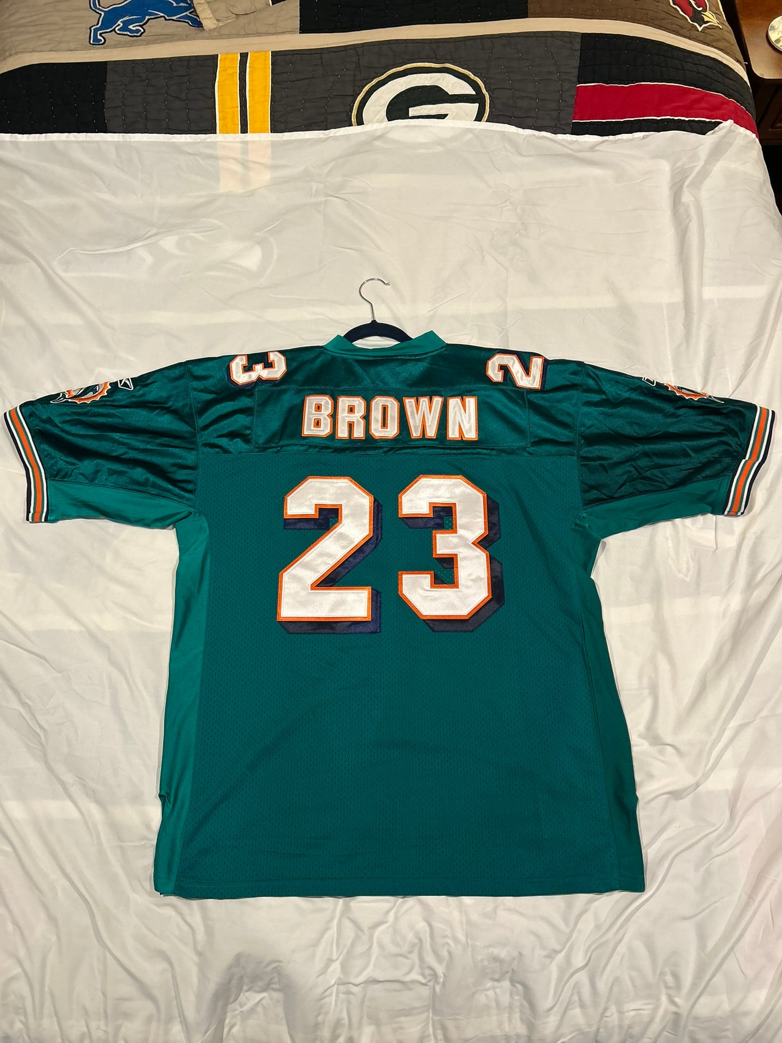 Ronnie Brown Reebok Miami Dolphins NFL On Field Reebok Teal Jersey Sz 54 Vintage