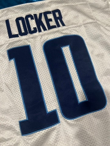 On Field Reebok Tennessee Titans Jake Locker White Jersey Sz 54 Authentic Sewn