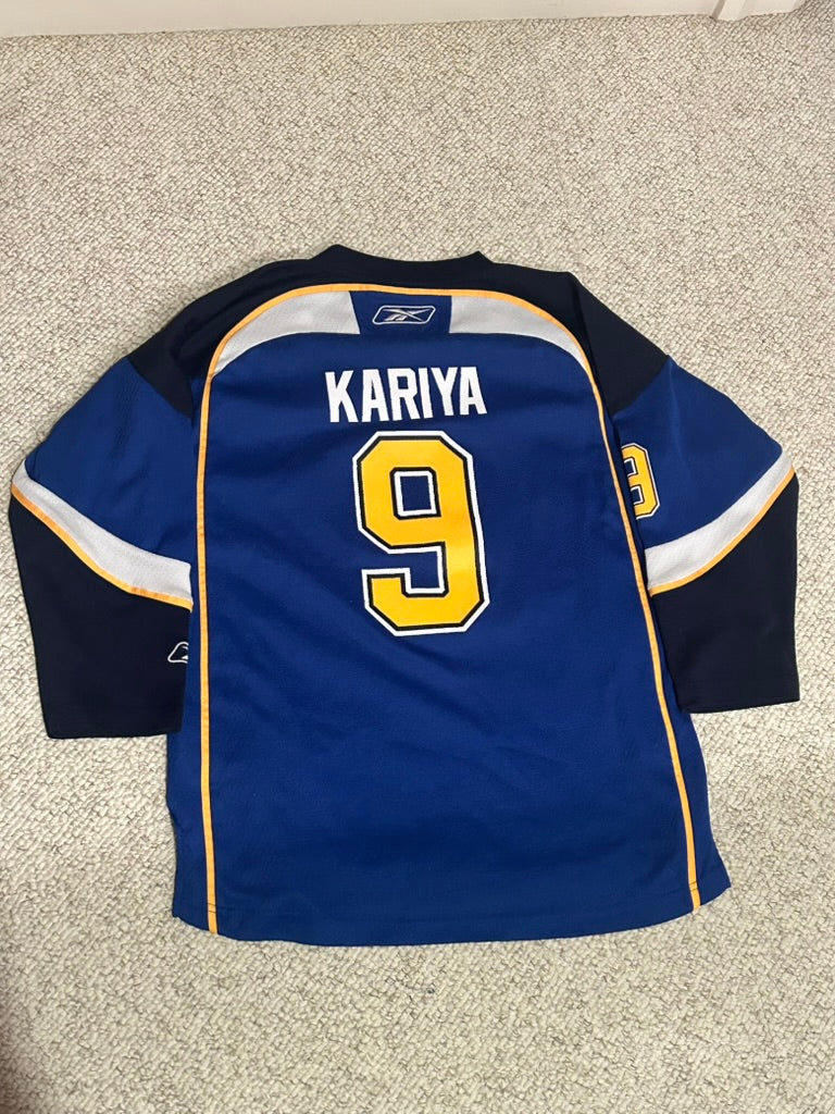 Paul Kariya #9 St. Louis Blues NHL Vintage Blue Reebok Youth Hockey Jersey L/XL