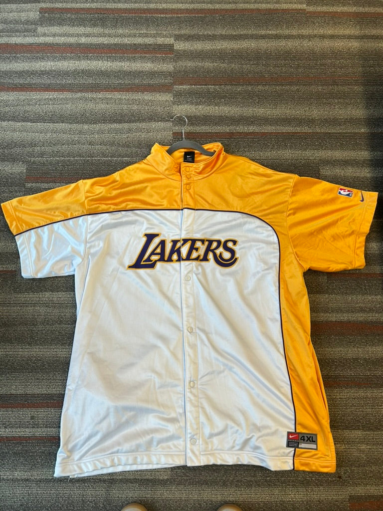 Vintage Los Angeles Lakers Shooting Warm Up Button Up Men's 4XL Gold White Nike