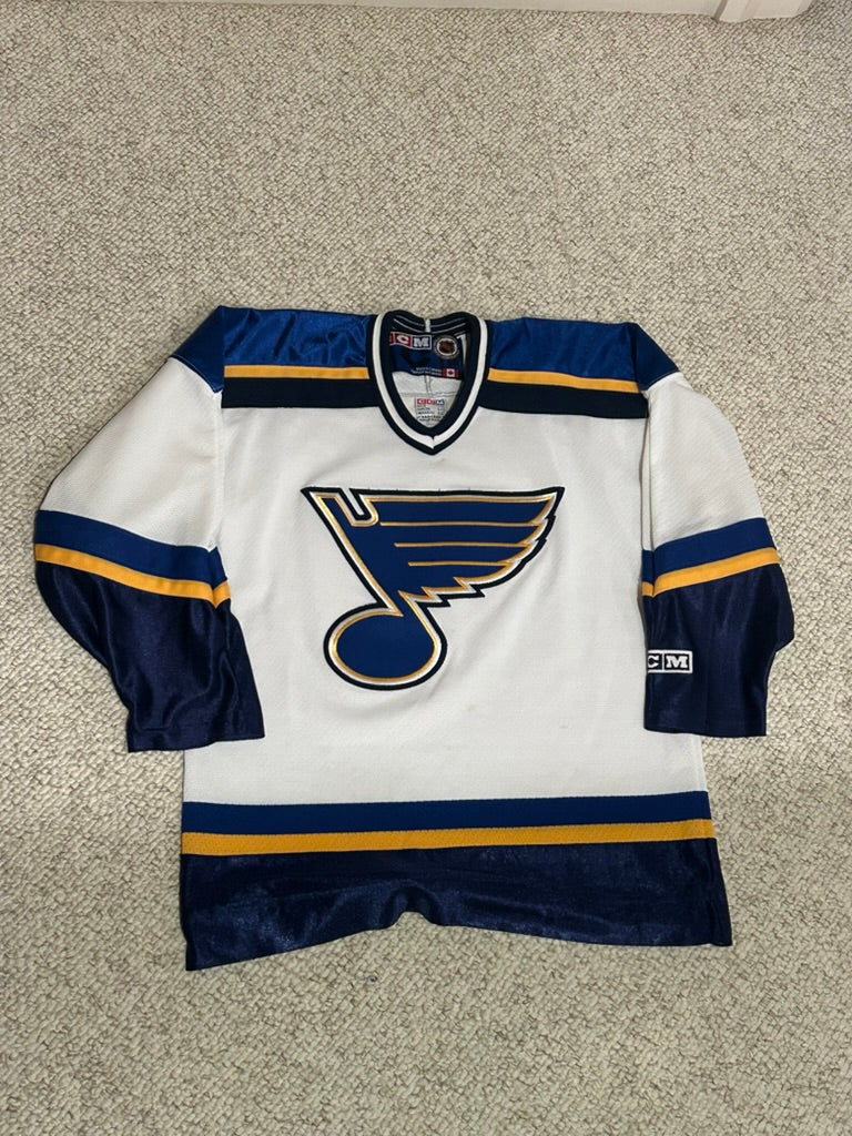 Vintage CCM St Louis Blues Jersey Youth L/XL White Blank Pullover Authentic