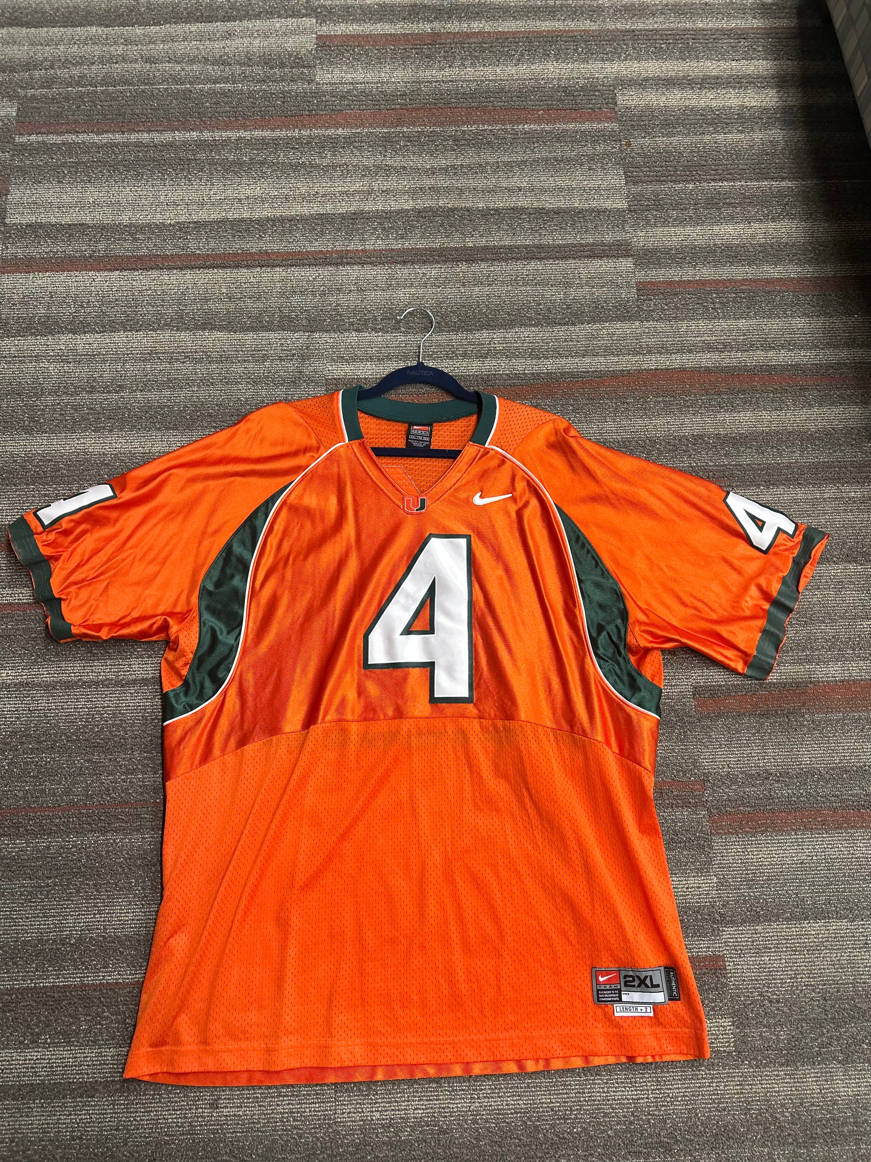 Nike Team University of Miami Hurricanes #4 Football Jersey Size XXL Orange