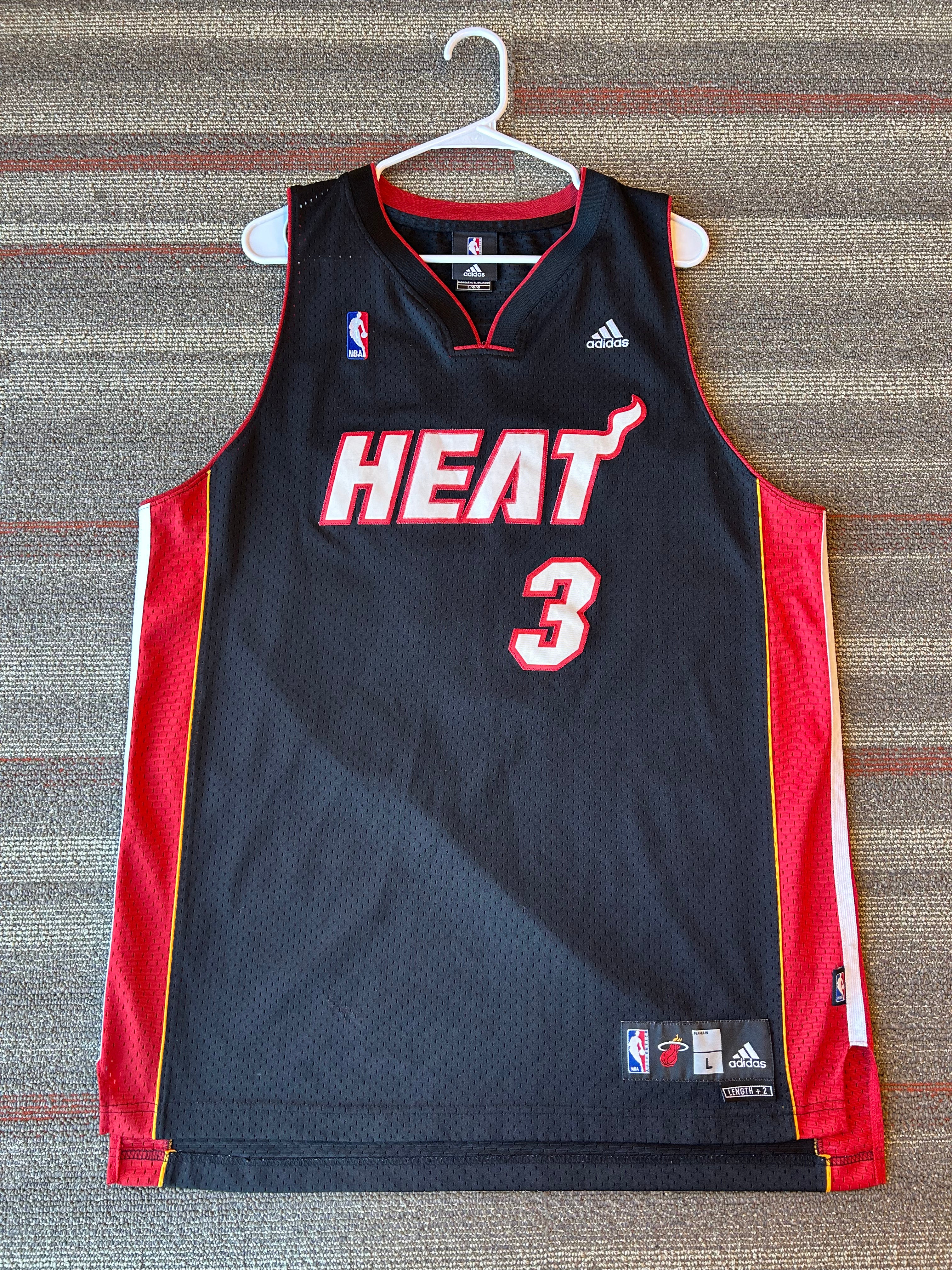 Adidas Dwayne Wade #3 Miami Heat NBA Authentics Jersey Black Men's Size Large
