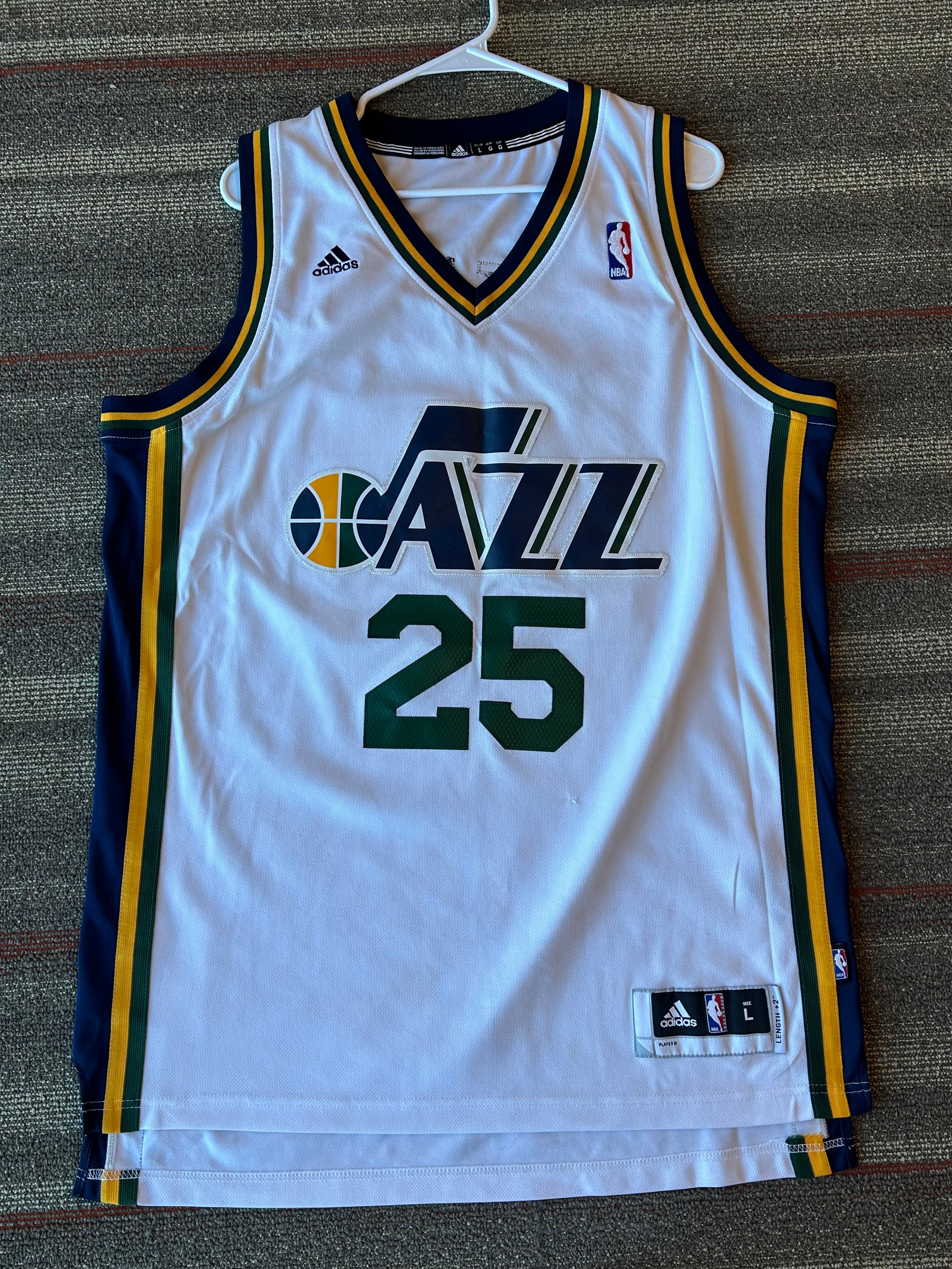 Al Jefferson Utah Jazz Men's Large L Adidas Swingman Jersey White Vintage NBA 25