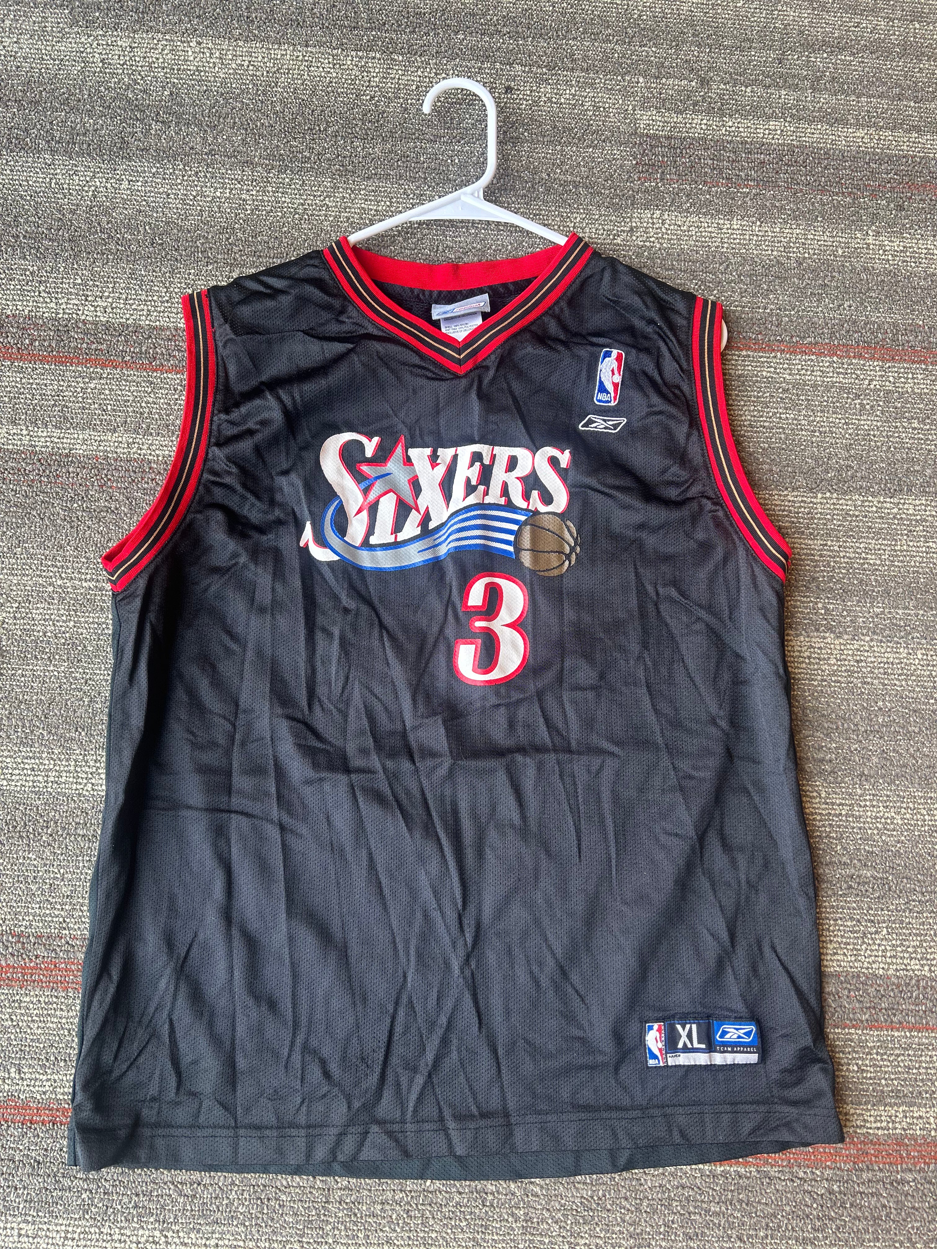 Allen Iverson Philadelphia 76ers Jersey Youth Size XL Reebok Black Authentic #3