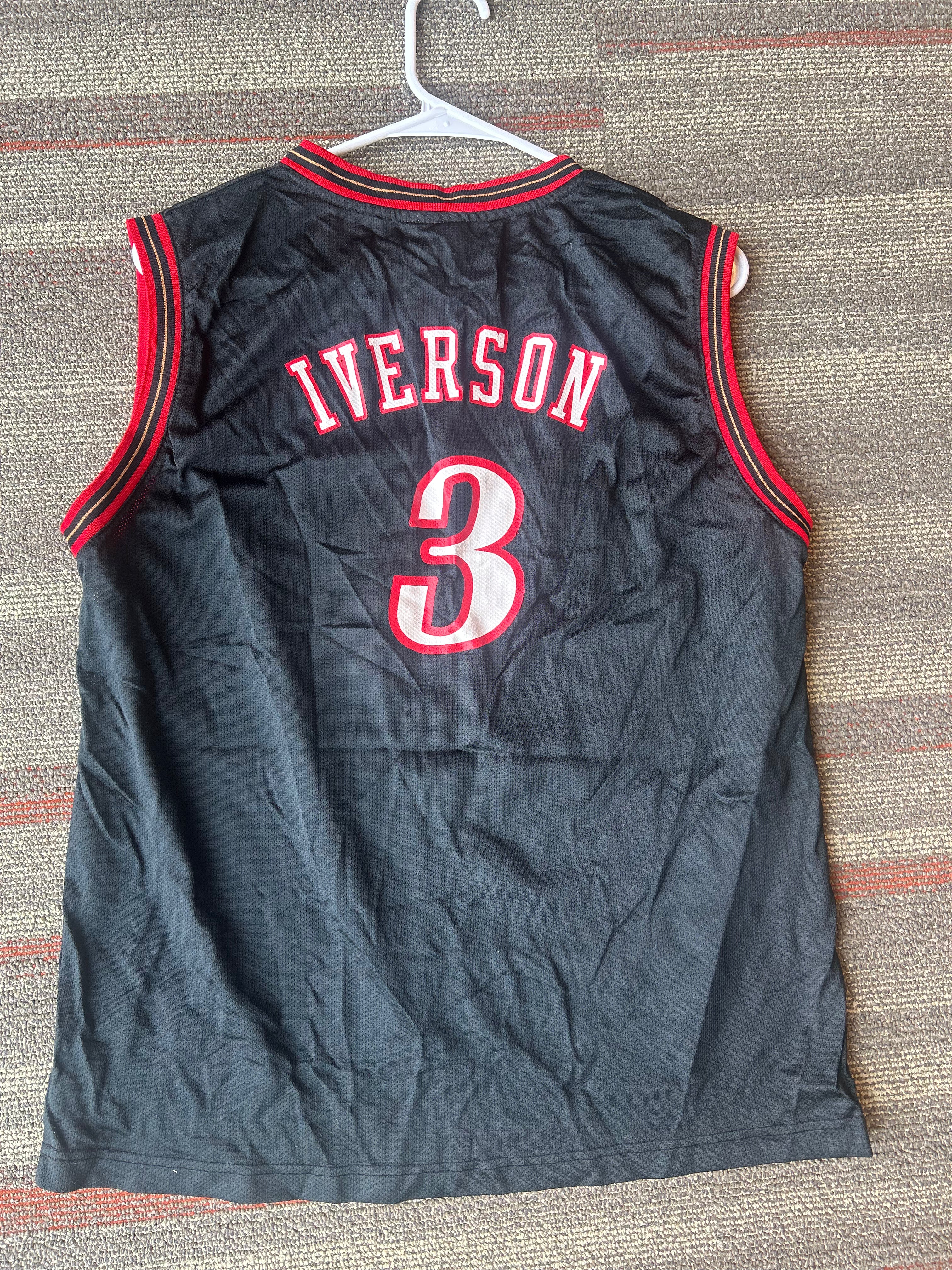 Allen Iverson Philadelphia 76ers Jersey Youth Size XL Reebok Black Authentic #3