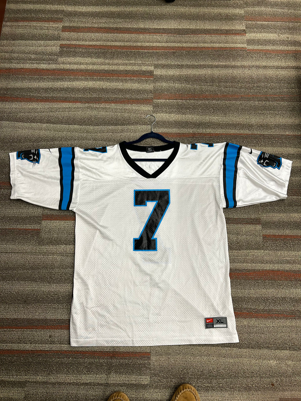Nike Steve Beuerlein #7 Carolina Panthers Jersey Sz Large White Vintage NFL