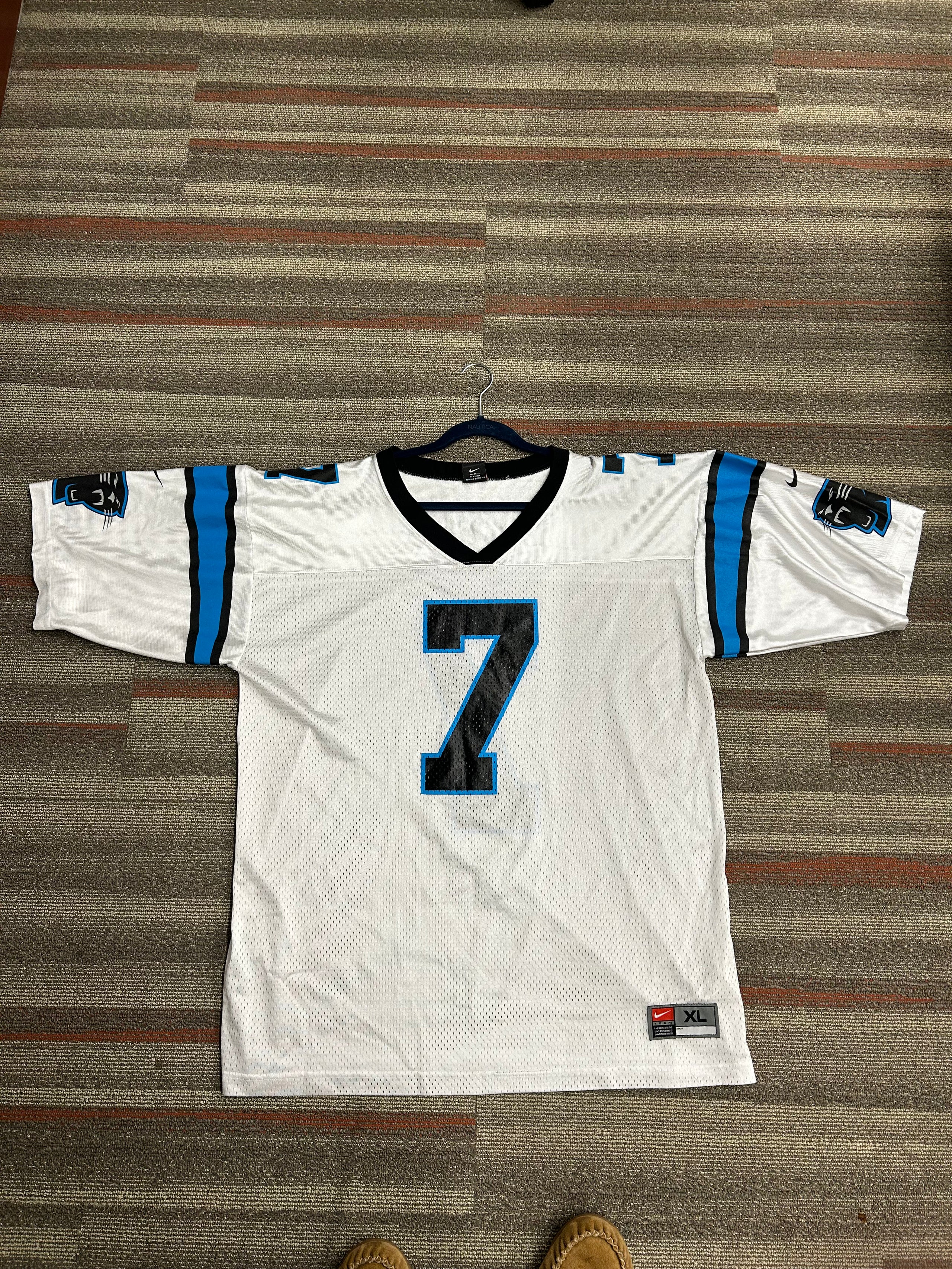 Nike Steve Beuerlein #7 Carolina Panthers Jersey Sz Large White Vintage NFL