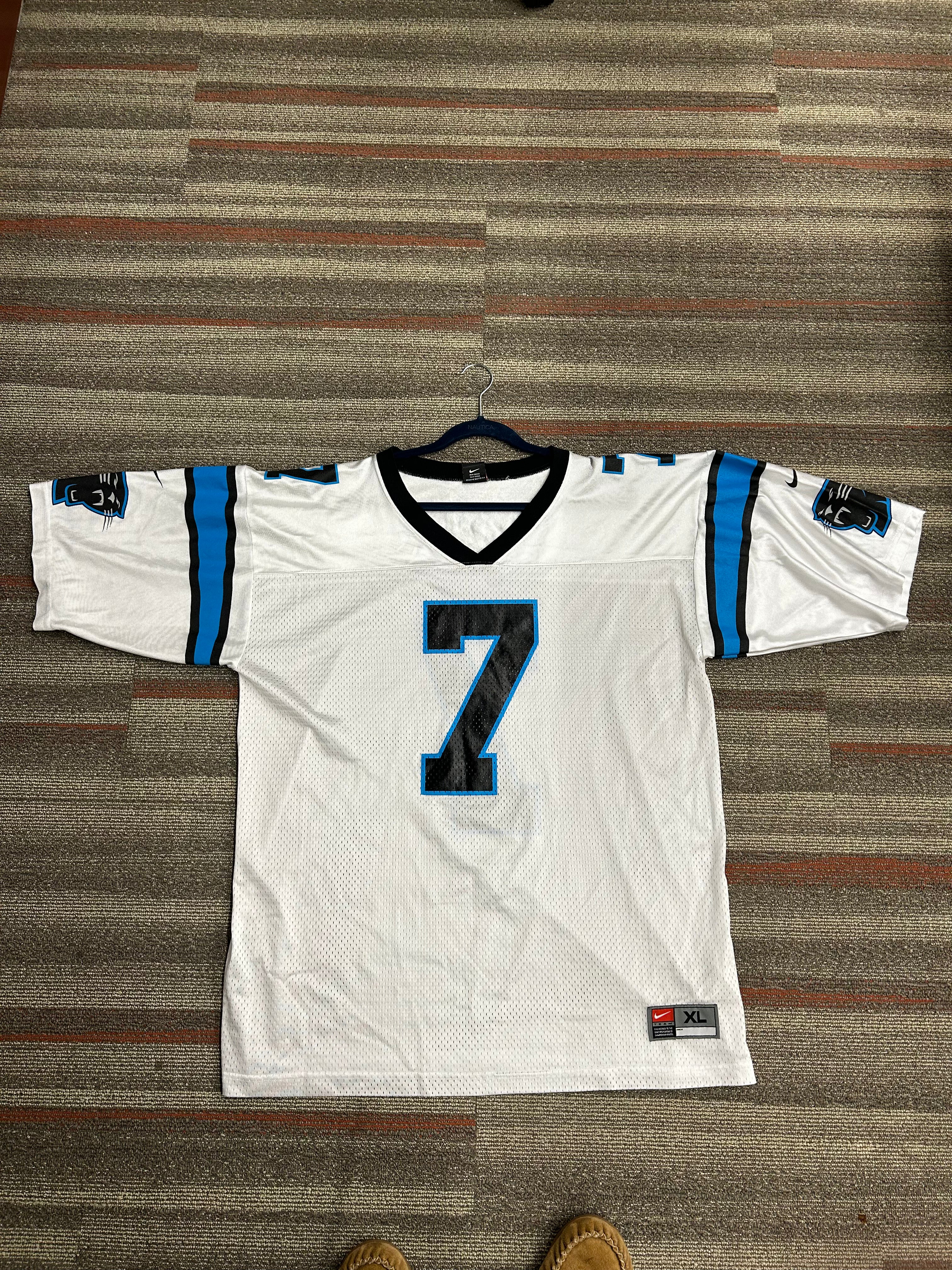 Nike Steve Beuerlein #7 Carolina Panthers Jersey Sz Large White Vintage NFL
